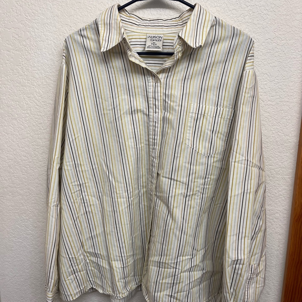Allison Daley Men's Striped Button Down Shirt - Cream and yellow